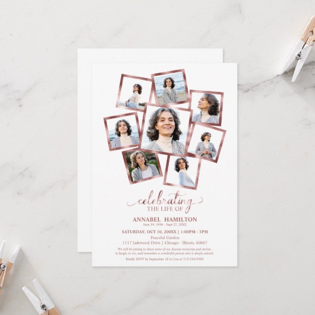 Invitation Photo Collage Célébration des funérailles de la vi (Devant/Arrière en situation)