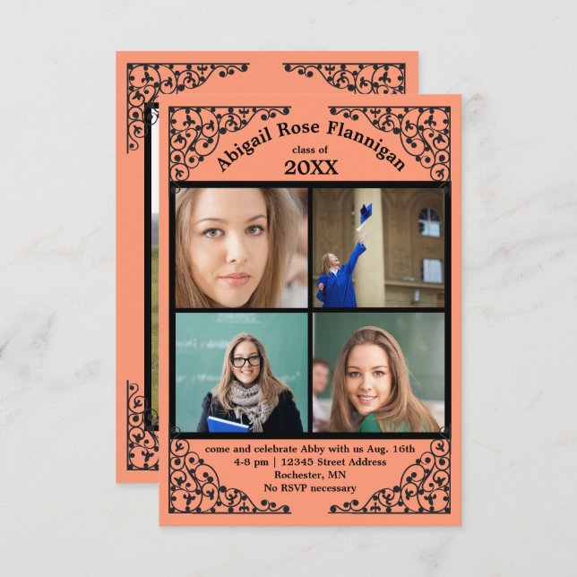 Invitation Photo Collage Dentelle de corail - 3x5 Grad Faire- (Devant / Derrière)