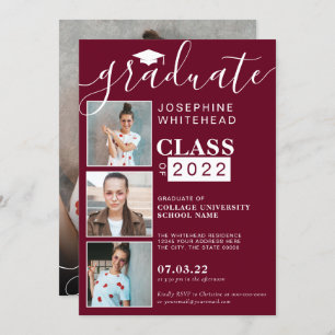 Invitation Photo Collage Graduation Party Bourgogne 2022