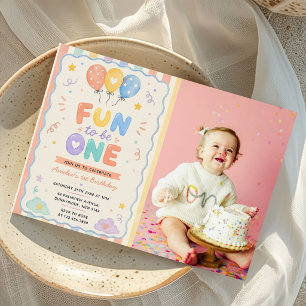 Invitation Photo coloré de joyeux premier anniversaire