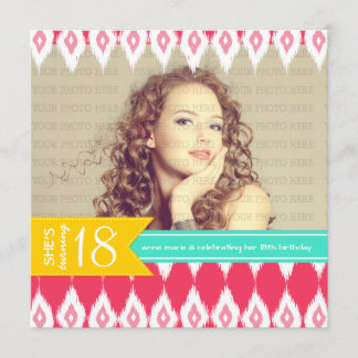 Invitation Photo Couleurs d'été Fab Fête d'anniversaire Ikat