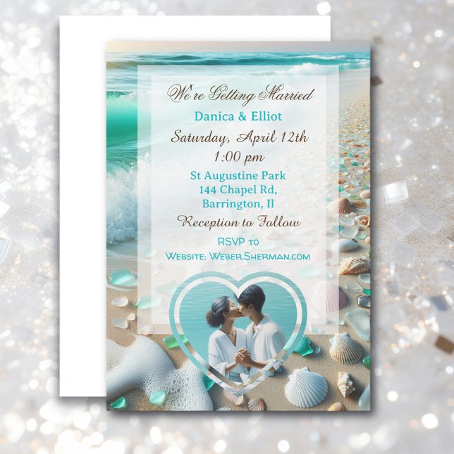 Invitation Photo Couple's Sea Glass Mariage côtier (Créateur téléchargé)