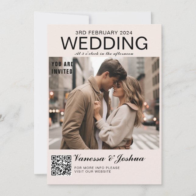 Invitation Photo Couverture Magazin Code QR Mariage (Devant)