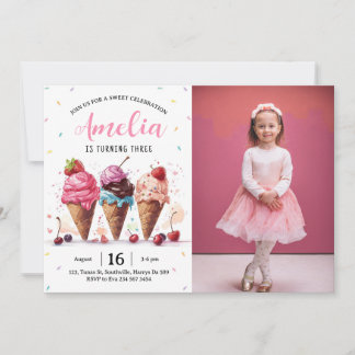 Invitation Photo Crème de glace Fête d'anniversaire