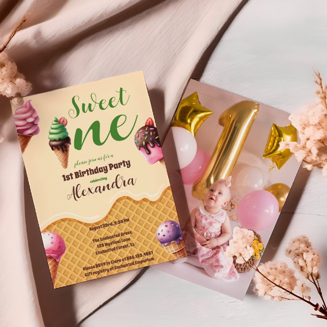 Invitation Photo Crème glacée sucré un premier anniversaire (Créateur téléchargé)