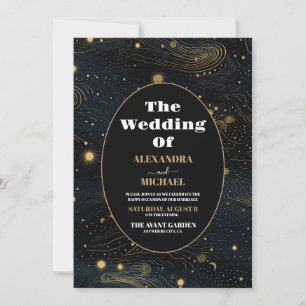 Invitation Photo Crescent Céleste Moon Mariage or