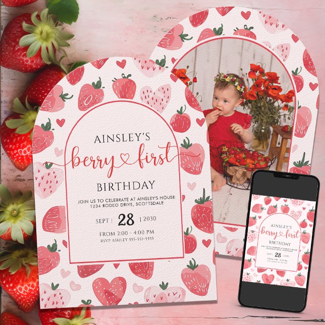 Invitation Photo Cute Berry Premier anniversaire 1er annivers (Créateur téléchargé)