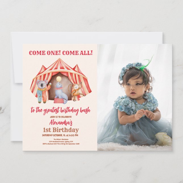Invitation Photo Cute Circus Carnival Festival 1er anniversai (Devant)