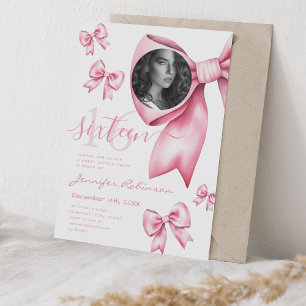 Invitation PHOTO Cute Coquette Blush Pink Bow Sweet 16