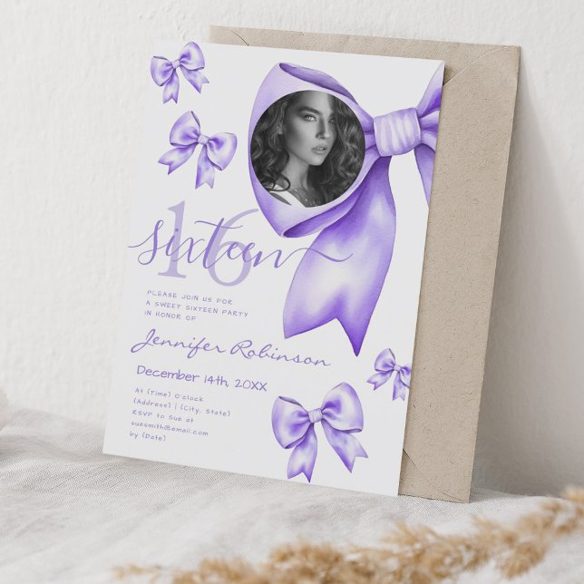 Invitation PHOTO Cute Coquette Purple Bow Sweet 16 (PHOTO Cute Coquette Purple Bow Sweet 16 Invitation)