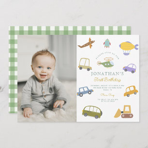 Invitation Photo Cute Pastel Voiture Truck Plane Rocket Anniv