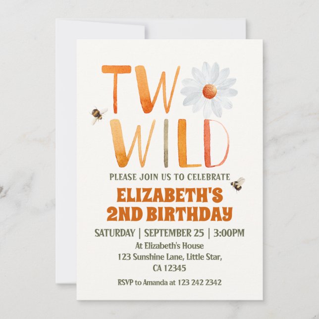 Invitation Photo Daisy Two Wild 2ND Birthday Girl (Devant)