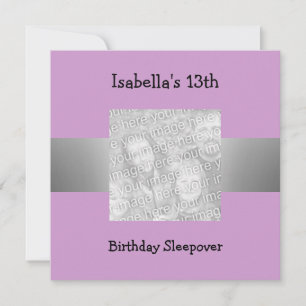 Invitation Photo d'anniversaire 13 ans Sleepover Argent Viole