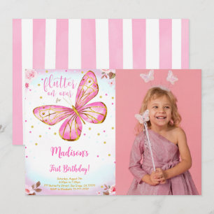 Invitation photo d'anniversaire 1ère année papillo