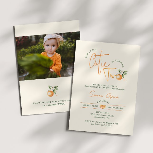 Invitation Photo d'anniversaire 2 ans de Little Cutie Orange  (Créateur téléchargé)