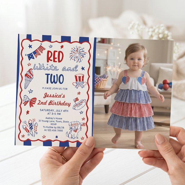 Invitation photo d'anniversaire 2 ans Rouge Blanc  (Créateur téléchargé)