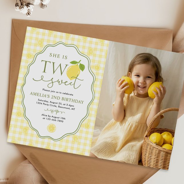 Invitation Photo d'anniversaire 2 ans sur le thème Gingham Le (Créateur téléchargé)