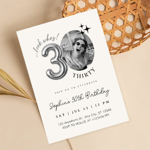 Invitation Photo d'anniversaire 30 ans Argent Beige Moderne
