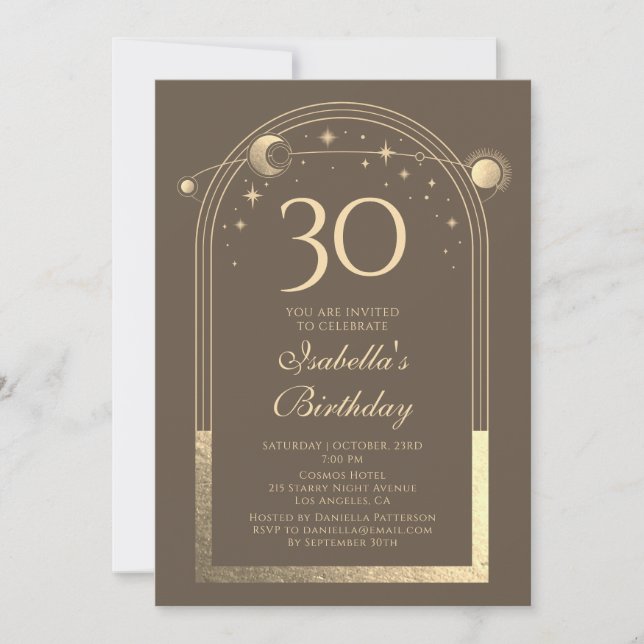Invitation Photo d'anniversaire 30 ans Mocha Gold Celestial (Devant)
