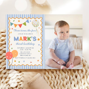 Invitation photo d'anniversaire 3 ans garçon color