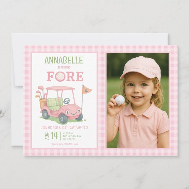 Invitation Photo d'anniversaire 4 ans de golf rose (Devant)