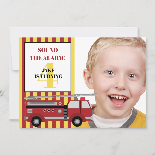 Invitation Photo d'anniversaire 4 ans d'enfant avec camion de (Devant)
