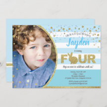 Invitation photo d'anniversaire 4 ans garçon lapin
