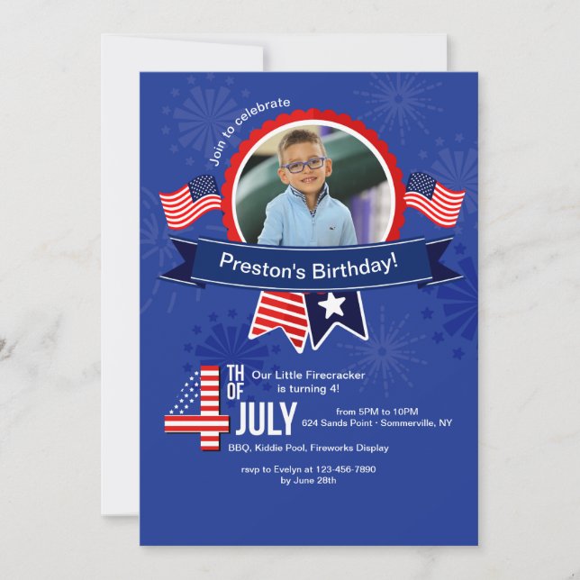 Invitation photo d'anniversaire 4 juillet (Devant)