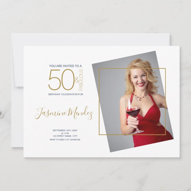 Invitation Photo d'anniversaire 50 ans et Fabuleux Points de  (Devant)