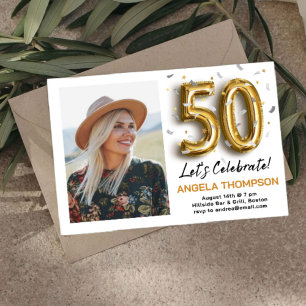 Invitation photo d'anniversaire 50 ans Golden