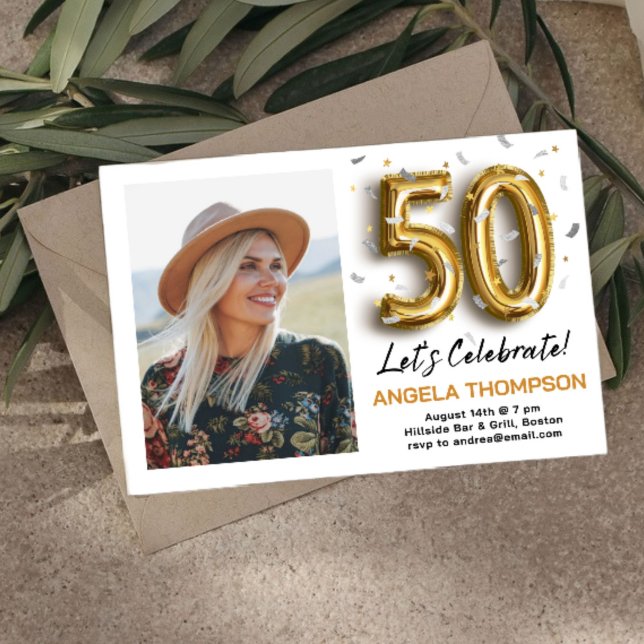 Invitation photo d'anniversaire 50 ans Golden (Créateur téléchargé)