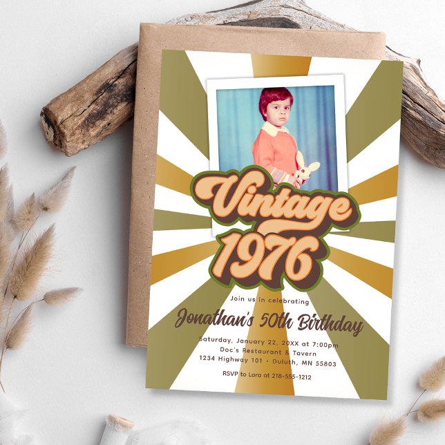 Invitation Photo d'anniversaire 50 ans Vintage 1976  (Vintage 1976 50th Birthday Photo Invitation)