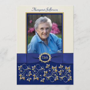Invitation photo d'anniversaire 75 ans Bleu, Ivoir