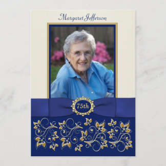 Invitation photo d'anniversaire 75 ans Bleu, Ivoir