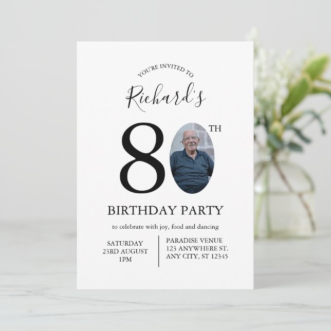 Invitation photo d'anniversaire 80 ans minimaliste (Debout devant)