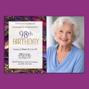 Invitation Photo d'anniversaire 98 ans Strata de bijoux en or