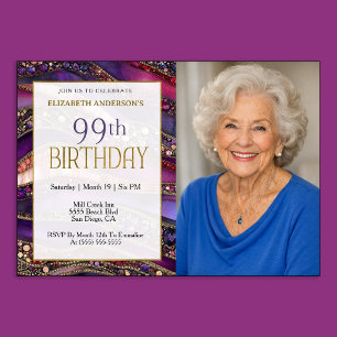 Invitation Photo d'anniversaire 99 ans Strata de bijoux en or