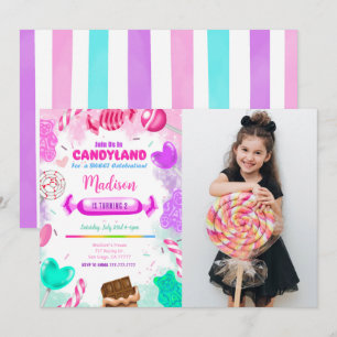 Invitation photo d'anniversaire au pays des bonbon