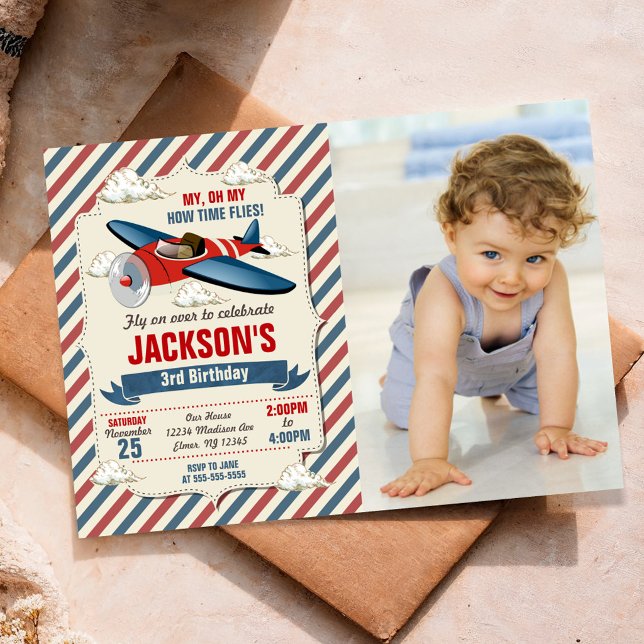 Invitation photo d'anniversaire Avion | Le temps p (Créateur téléchargé)