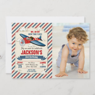 Invitation photo d'anniversaire Avion Le temps p