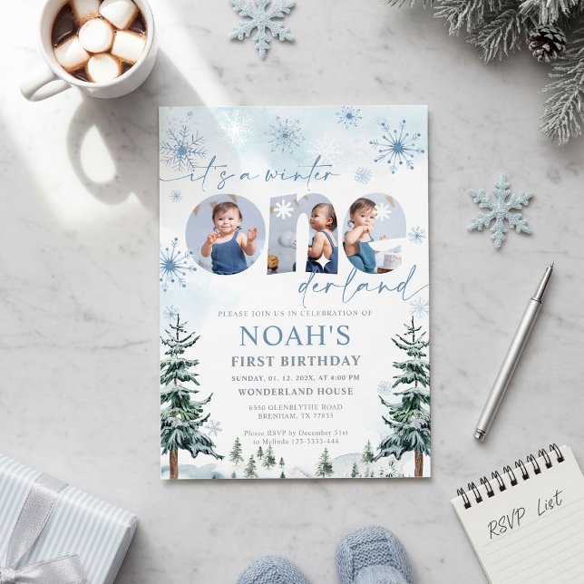 Invitation photo d'anniversaire Blue Winter Oneder (Créateur téléchargé)