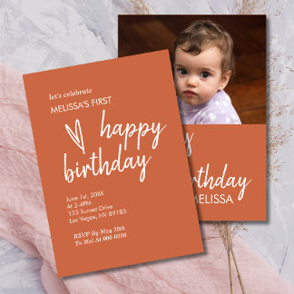 Invitation Photo d'anniversaire Boho Heart Terracotta