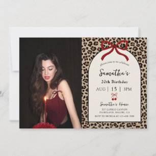 Invitation Photo d'anniversaire Bow Coquette Léopard Guépard