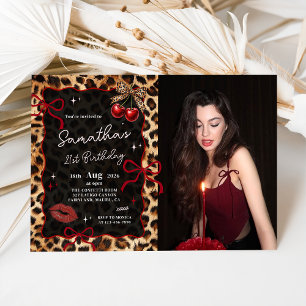 Invitation photo d'anniversaire Cerises Guépard Lé
