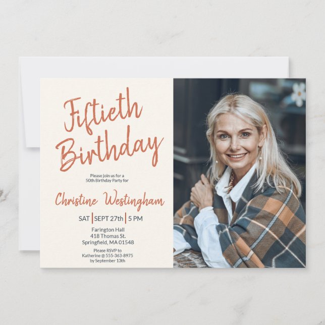 Invitation Photo d'anniversaire cinquantième Rustique Boho Sc (Devant)