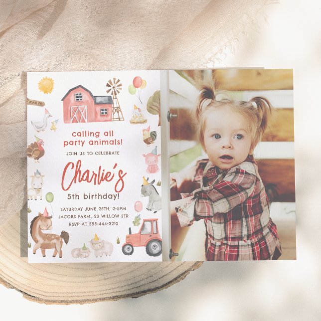 Invitation Photo d'anniversaire d'animaux de la ferme (Créateur téléchargé)