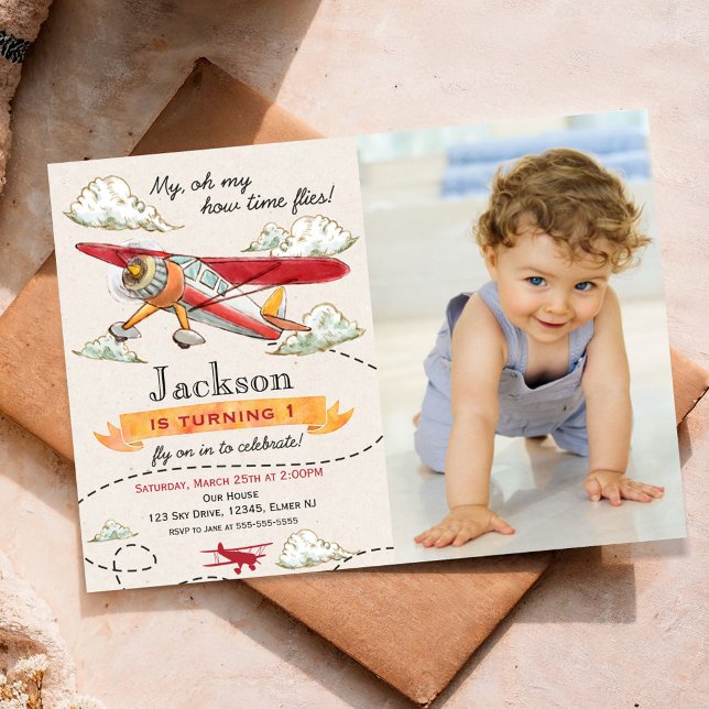 Invitation photo d'anniversaire d'avion vintage (Créateur téléchargé)