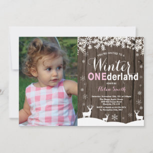 Invitation Photo d'anniversaire de 1 an pour fille rustique W