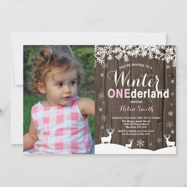 Invitation Photo d'anniversaire de 1 an pour fille rustique W (Devant)