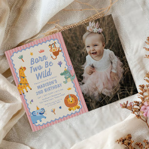 Invitation Photo d'anniversaire de 2 ans d'une fille avec des